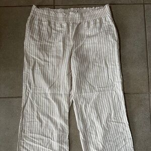 Beige/Cream and White Striped Linen Pants